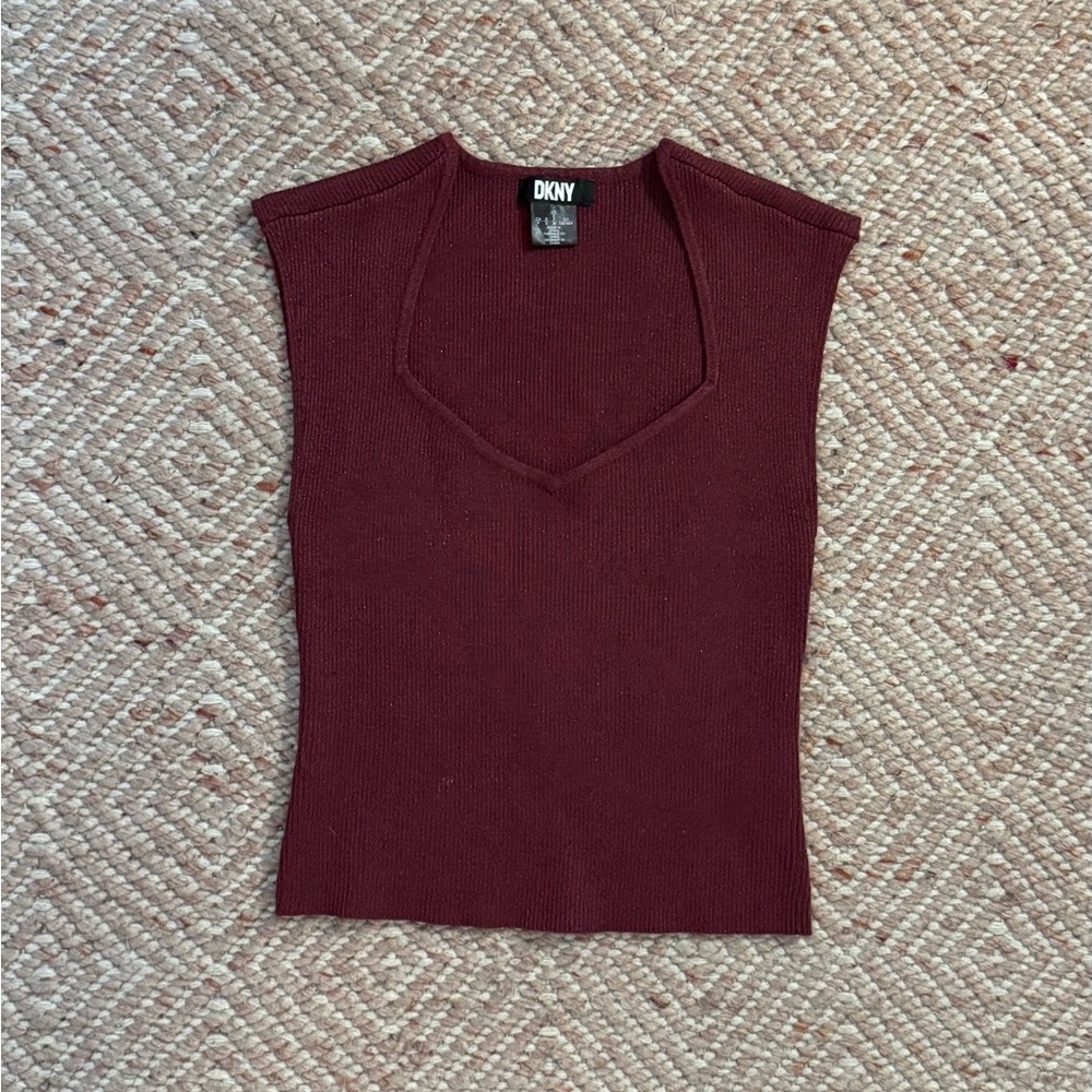 DKNY Women's Burgundy V-Neck Blouse